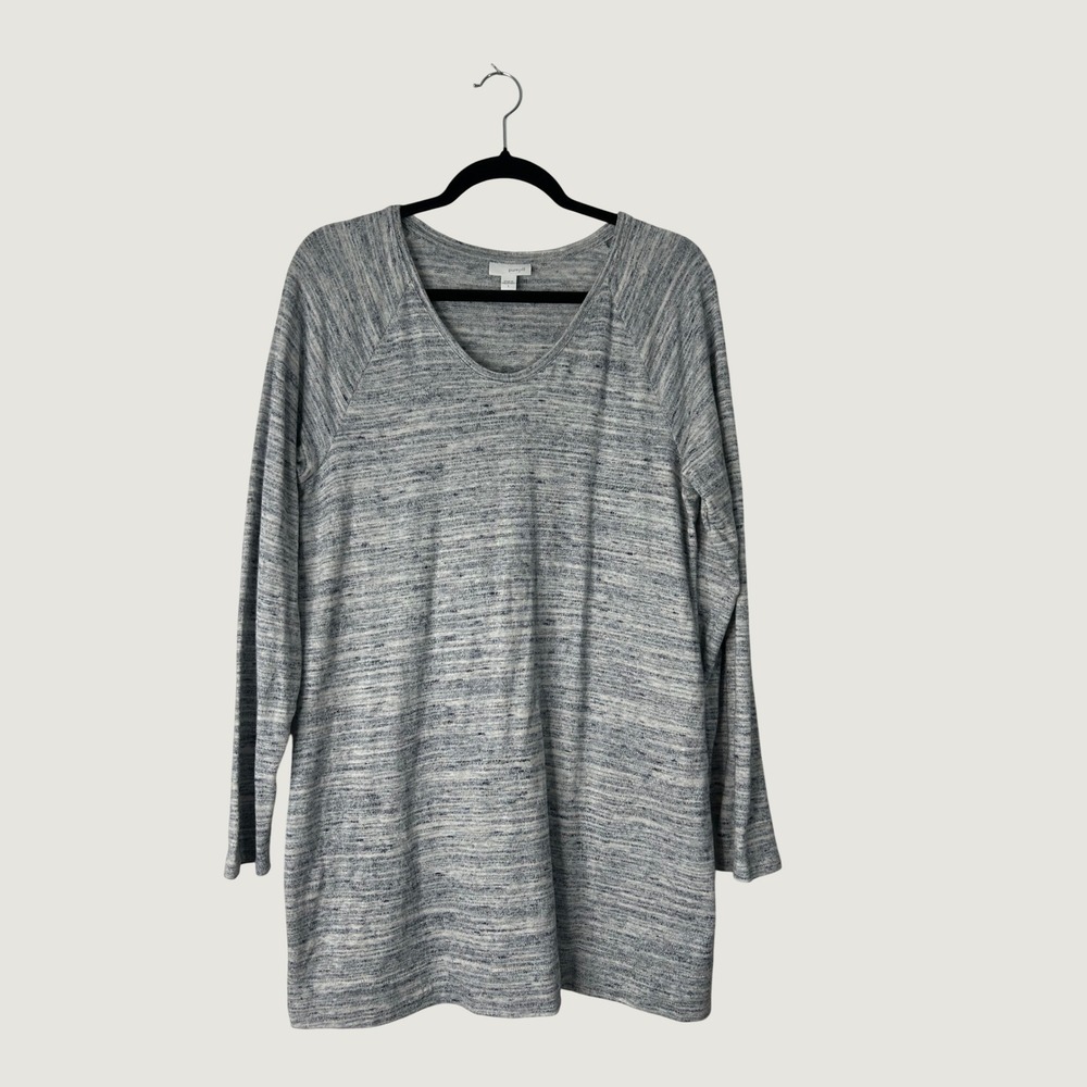 Pure Jill Tunic Top Women Large Blue Marled Cotton Coastal Grandma Loungewear